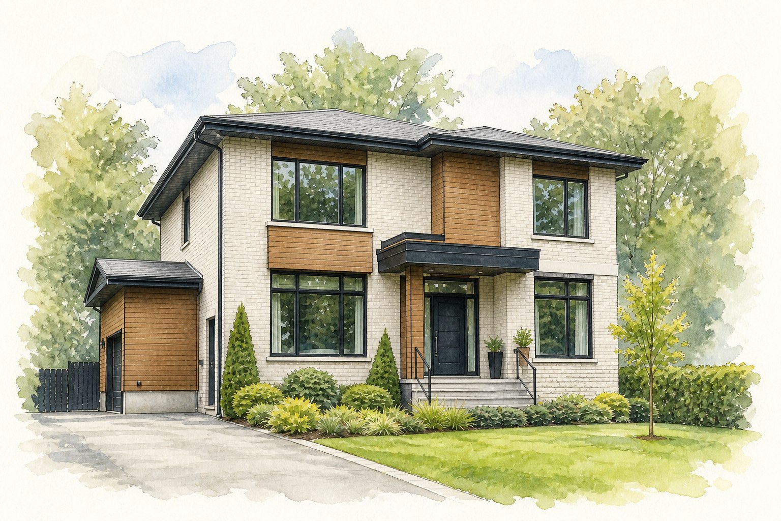 Portrait aquarelle d'une maison contemporaine canadienne
